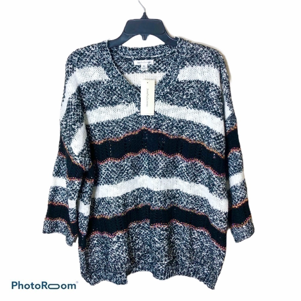 John Paul Richard V-neck Woven Sweater NWT XL Gray